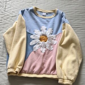 Ghanda Pastel Blue and Yellow Sweatshirt with Daisy Design